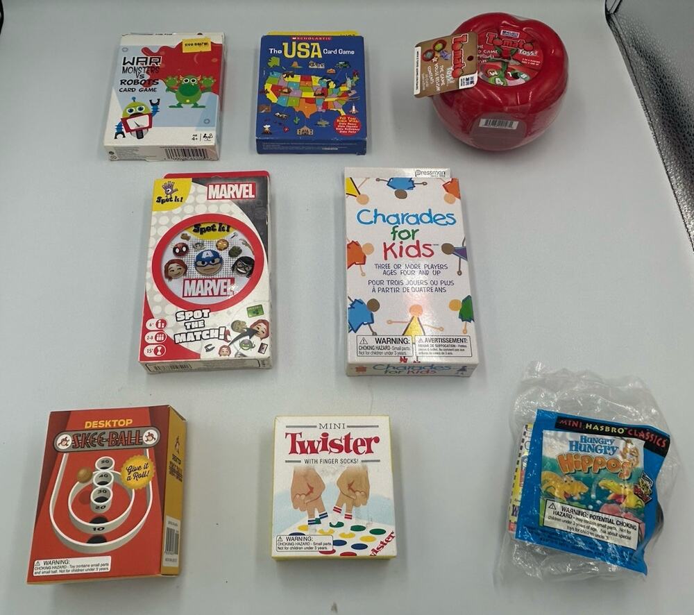 Mini Travel Games Lot Classroom Spot It Marvel Twister Skee Ball USA Gifts New